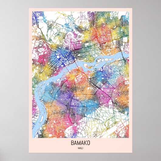 Poster Carte de Bamako Mali (Devant)
