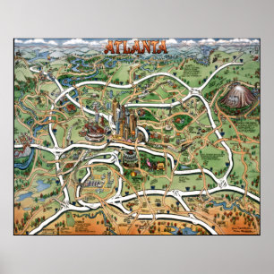 Poster Carte de bande dessinée d'Atlanta la Géorgie