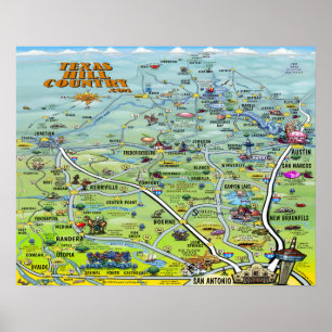 Poster Carte de bande dessinée de pays de colline du