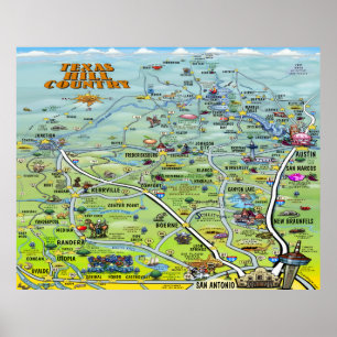 Poster Carte de bande dessinée de pays de colline du