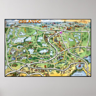 Poster Carte de bande dessinée d'Orlando la Floride