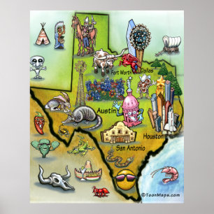 Poster Carte de bande dessinée du Texas