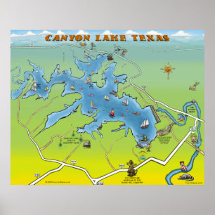 Poster Carte de bande dessinée du Texas de lac canyon