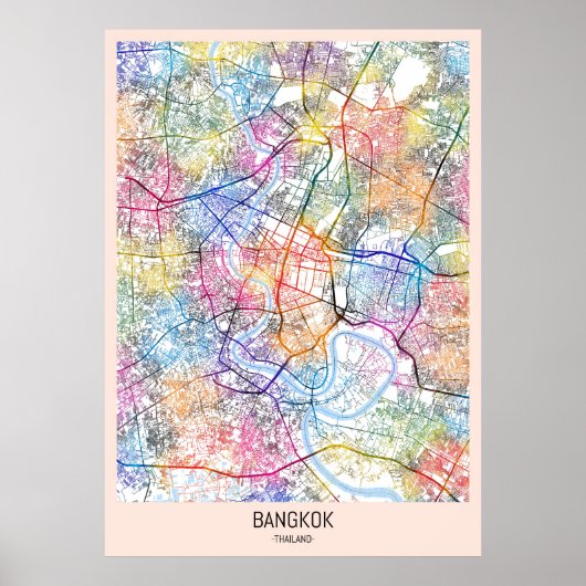 Poster Carte de Bangkok Thaïlande (Devant)
