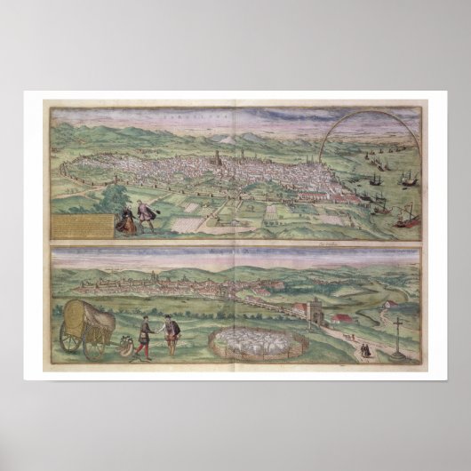 Poster Carte de Barcelone, de Civitates Orbis Terrarum (Devant)