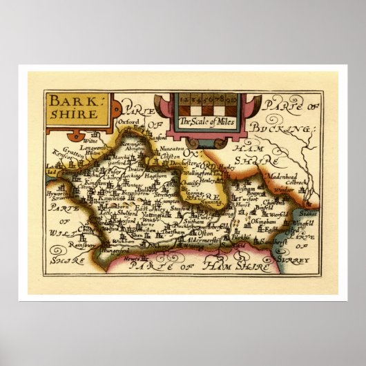 Poster Carte de "Barkshire" le comté de Berkshire, (Devant)