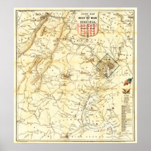 Poster Carte de bataille de la guerre civile de Virginie