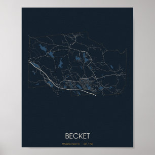Poster Carte de Becket Massachusetts (Nuit)