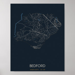 Poster Carte de Bedford Massachusetts (la nuit)
