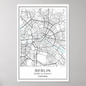 Poster Carte de Berlin - Berlin Carte en noir et blanc (Devant)