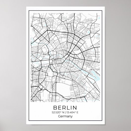 Poster Carte de Berlin - Berlin Carte en noir et blanc (Devant)