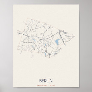 Poster Carte de Berlin Massachusetts – Fondée en 1812