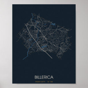 Poster Carte de Billerica Massachusetts (la nuit)