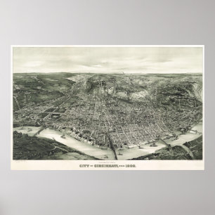 Poster Carte de birdseye de Cincinnati - 1900 (Henderson)