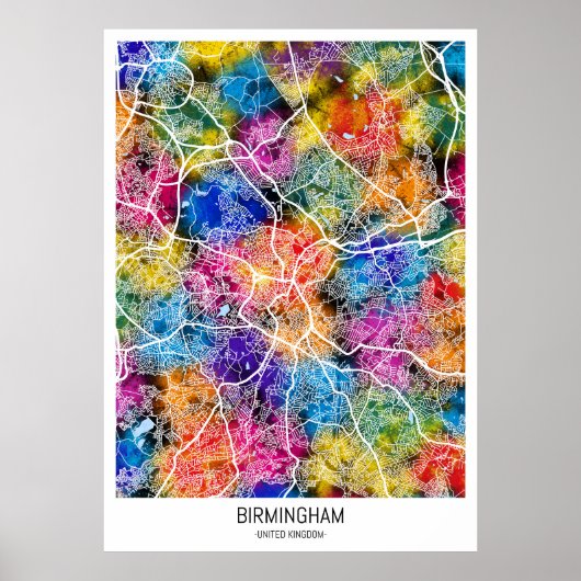 Poster Carte de Birmingham Royaume-Uni (Devant)