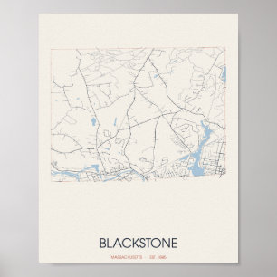 Poster Carte de Blackstone Massachusetts
