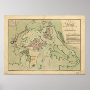 Poster Carte de Boston, dessinée par l'armée britannique,
