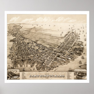Poster Carte de Boston est, le Massachusetts en 1879