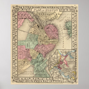 Poster Carte de Boston par Mitchell
