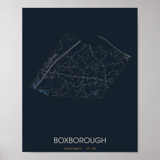 Poster Carte de Boxborough Massachusetts (la nuit)