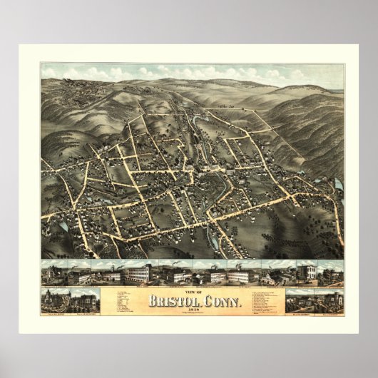 Poster Carte de Bristol, Connecticut de 1878 (Devant)