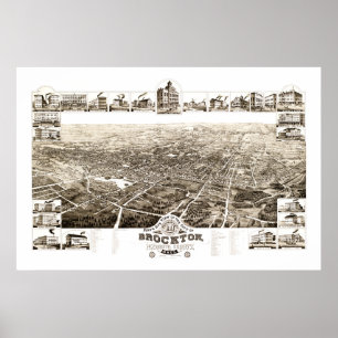 Poster Carte de Brockton, le Massachusetts en 1882