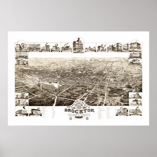 Poster Carte de Brockton, Massachusetts en 1882 (Devant)