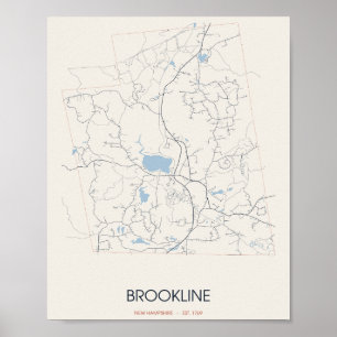 Poster Carte de Brookline, New Hampshire