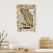 Poster Carte de California Bicycle Roads - 1895 (Cuisine)