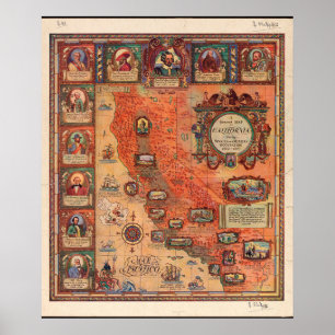 Poster Carte de Californie pendant l'occupation espagnole