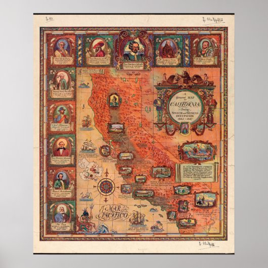 Poster Carte de Californie pendant l'occupation espagnole (Devant)