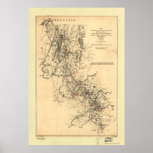 Poster Carte de campagne de la guerre civile Atlanta 1er (Devant)