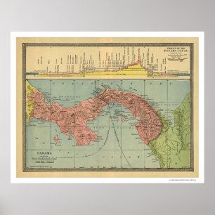 Poster Carte de canal de Panama - 1904