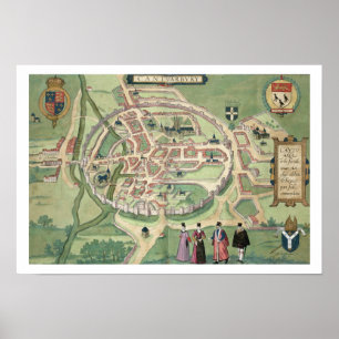 Poster Carte de Canterbury, de 'Civitates Orbis Terrarum'
