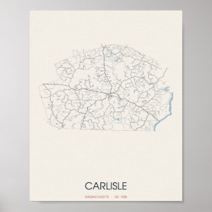 Poster Carte de Carlisle Massachusetts