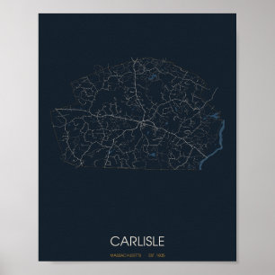 Poster Carte de Carlisle Massachusetts (Nuit)