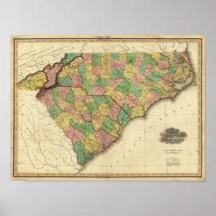 Poster Carte de Caroline du Nord et de Caroline du Sud