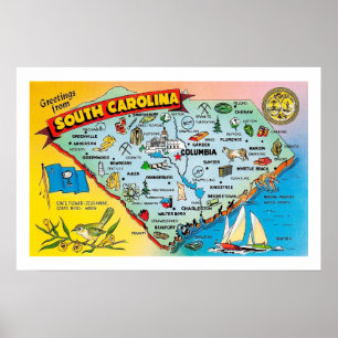 Poster Carte de Caroline du Sud 16x24