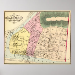 Poster Carte de Charleston, la Virginie Occidentale
