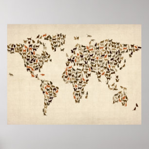 Poster Carte de chats de la carte du monde