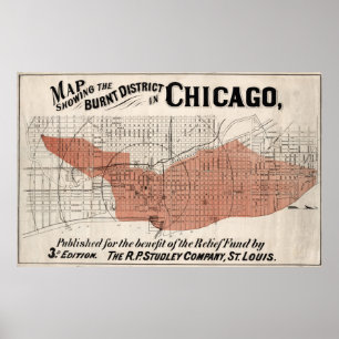 Poster Carte de Chicago à partir de 1871 après le feu