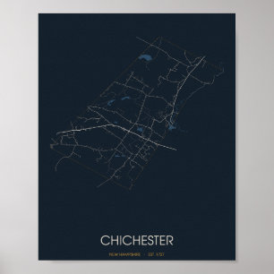 Poster Carte de Chichester, New Hampshire (la nuit)