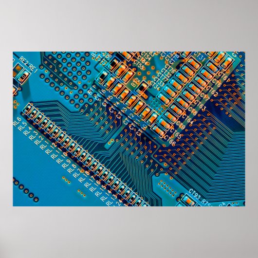 Poster Carte de circuit électronique de près. ordinateur, (Devant)
