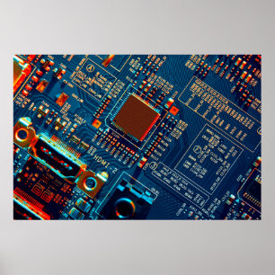 Poster Carte de circuit électronique fermer. électronique