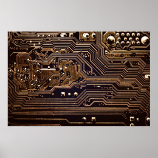 Poster Carte de circuit en or. Matériel informatique élec