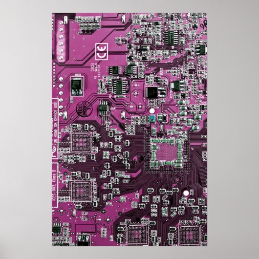 Poster Carte de circuit Geek d'ordinateur violet (Devant)
