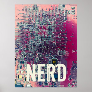 Poster Carte de circuit rouge conception rétro nerd