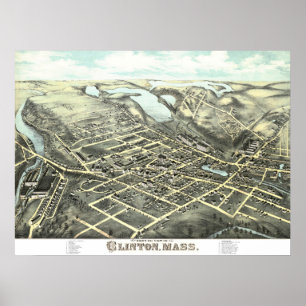 Poster Carte de Clinton, le Massachusetts à partir de