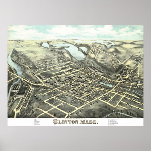 Poster Carte de Clinton, Massachusetts de 1876 (Devant)