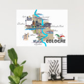 Poster Carte de Cologne avec les sites touristiques (Bureau à domicile)